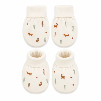 Natural Print Organic Mittens and Socks Set - Tree