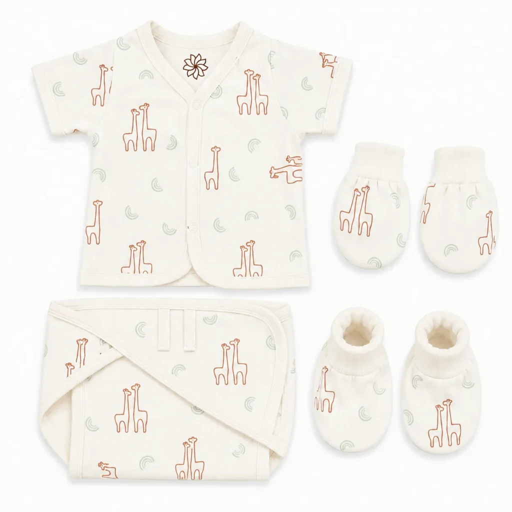 Natural Print Organic Garment Set - Giraffe