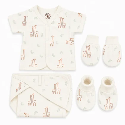 Natural Print Organic Garment Set - Giraffe