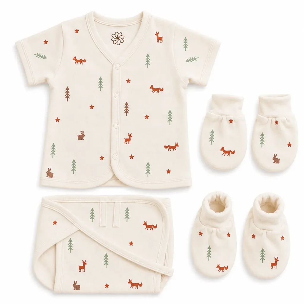 Natural Print Organic Garment Set - Tree